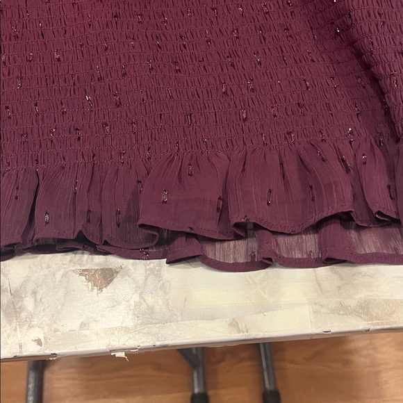 EXPRESS Purple Sparkle Long Sleeve Elastic Smocked Puff Shoulder Blouse XL - Picture 9 of 12